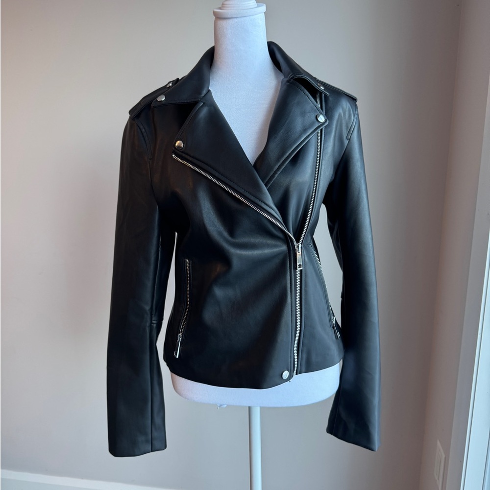 Mango Black Faux Leather Biker Jacket
